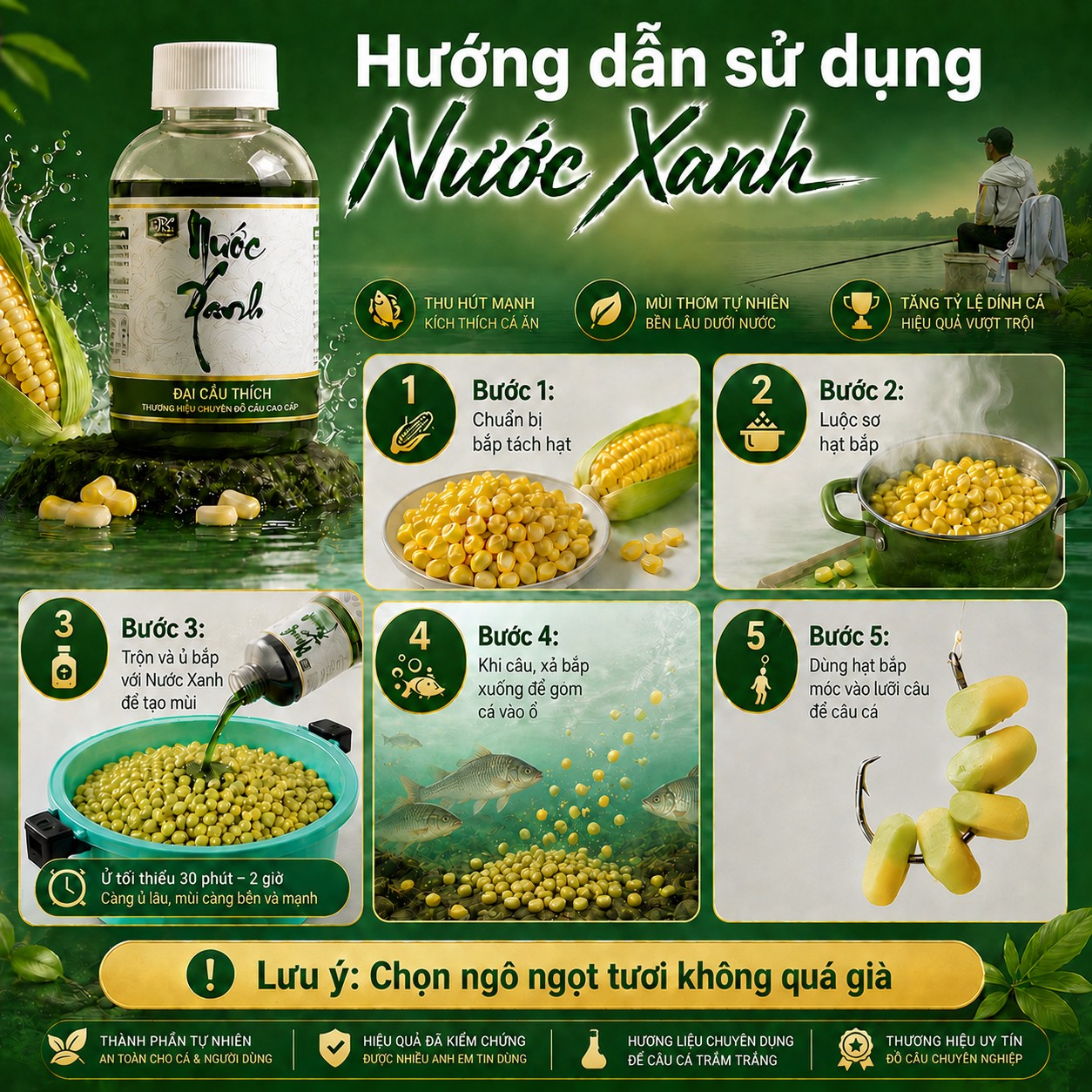 HƯƠNG LIỆU Ủ NGÔ CÂU CÁ TRẮM TRẮNG NƯỚC XANH - ĐÀI CÂU THÍCH – HƯƠNG LIỆU CHUYÊN DỤNG CÂU CÁ TRẮM TRẮNG HIỆU QUẢ