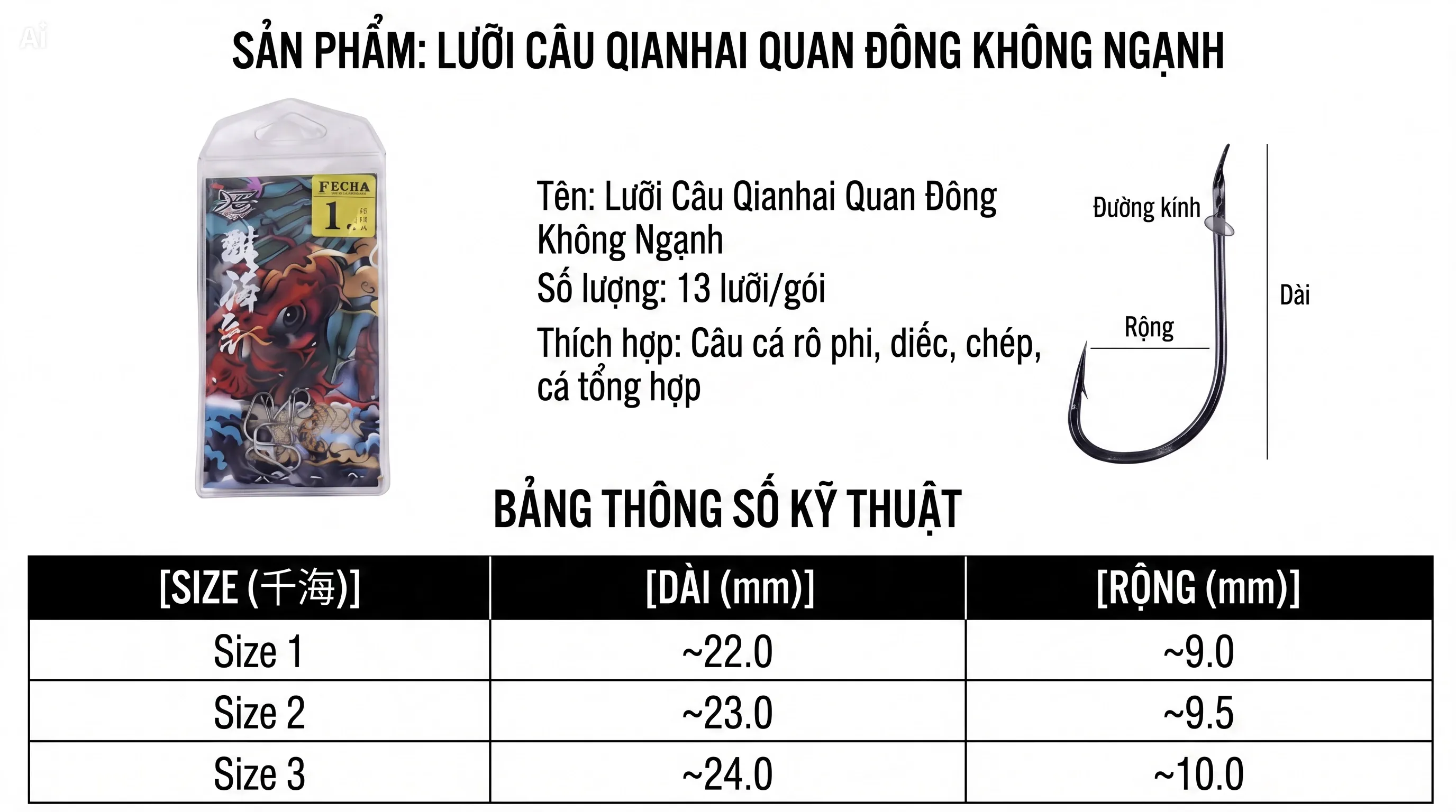 Lưỡi Câu QIANHAI Quan Đông Không Ngạnh